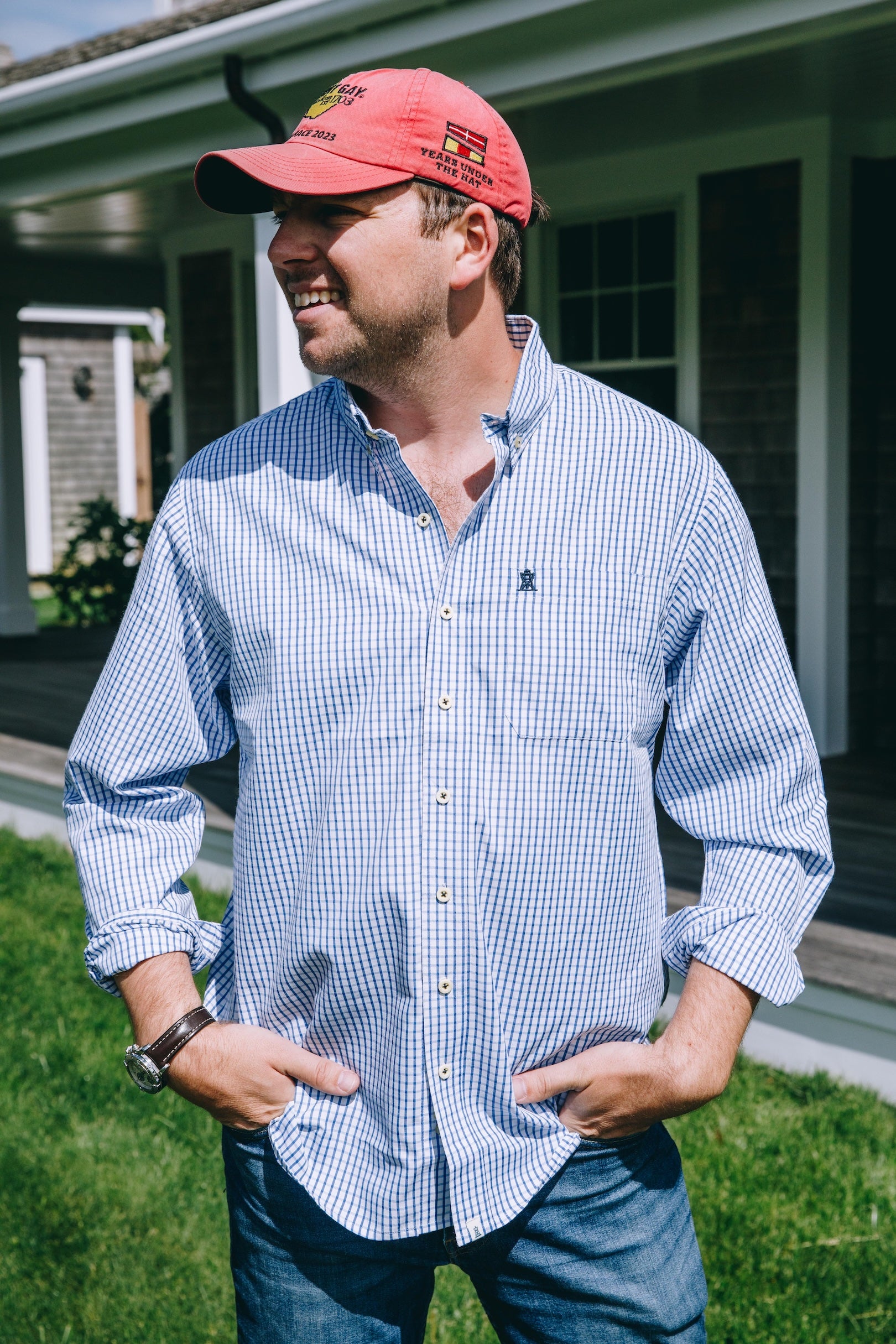Blue Check Button Down